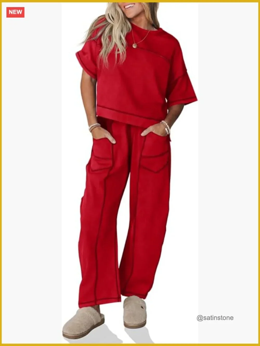 2 Piece Lounge Sets Short Sleeve Top Wide Leg Pants Matching Sets